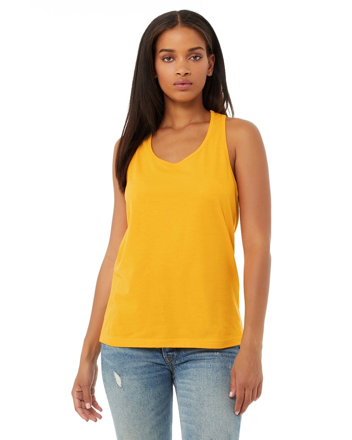 Bella and Canvas Ladies Jersey Racerback Tank in Gold