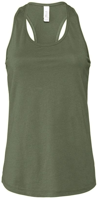 Am image of a Custom Bella and Canvas Ladies Jersey Racerback Tank in Military Green!