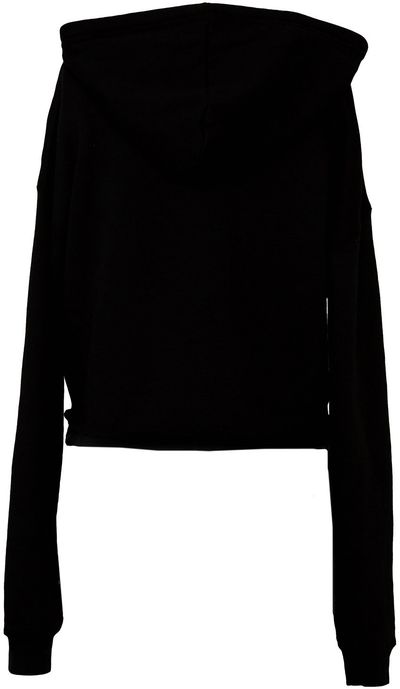 Am image of a Custom Bella and Canvas Women's Cropped Fleece Hoodie in Black!