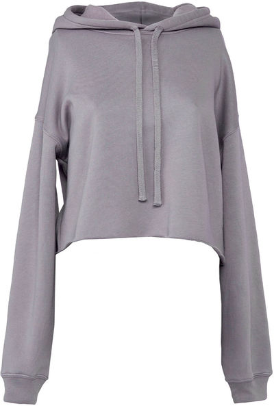 Am image of a Custom Bella and Canvas Women's Cropped Fleece Hoodie in Storm!