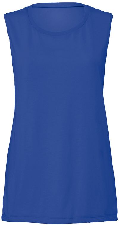 Am image of a Custom Bella and Canvas Ladies' Flowy Scoop Muscle Tank in True Royal!