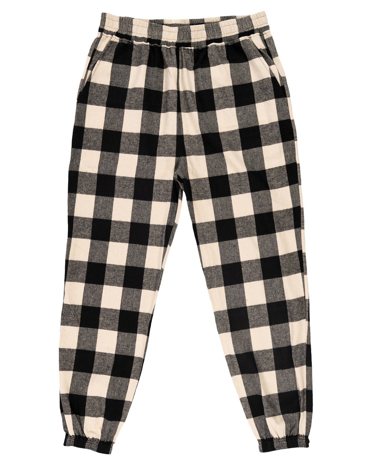 Burnside Unisex Flannel Jogger in ECRU/ BLACK