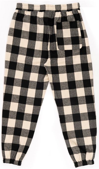 Am image of a Custom Burnside Unisex Flannel Jogger in ECRU/ BLACK!