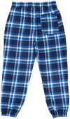 Am image of a Custom Burnside Unisex Flannel Jogger in BLUE/ WHITE!