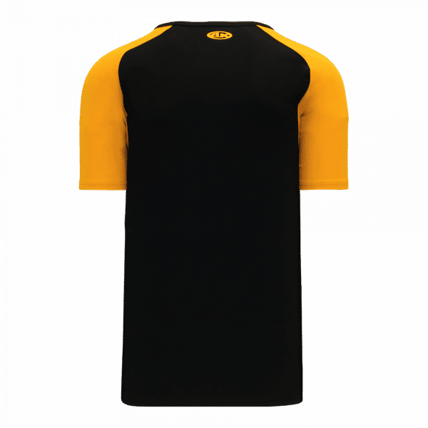 Am image of a Custom Athletic Knit Pullover Baseball Jerseys in Black/Gold!