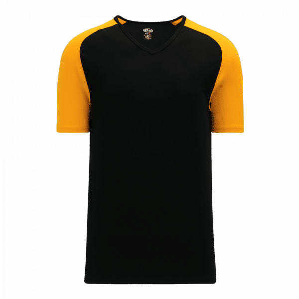 Am image of a Custom Athletic Knit Pullover Baseball Jerseys in Black/Gold!