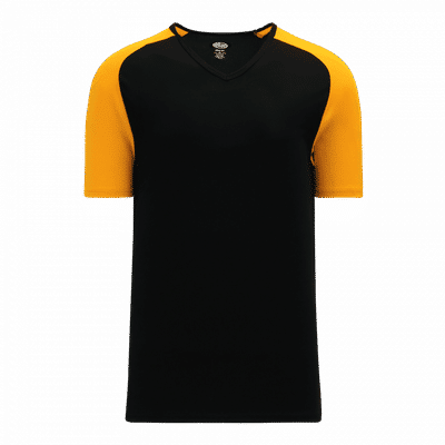 Am image of a Custom Athletic Knit Youth Pullover Baseball Jerseys in Black/Gold!
