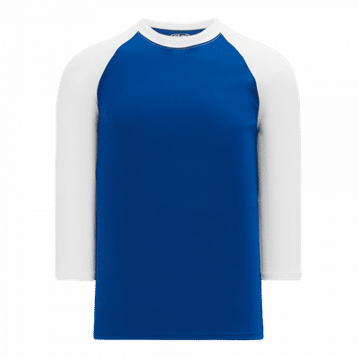 Am image of a Custom Athletic Knit Baseball Long Sleeve Shirts in Royal/White!