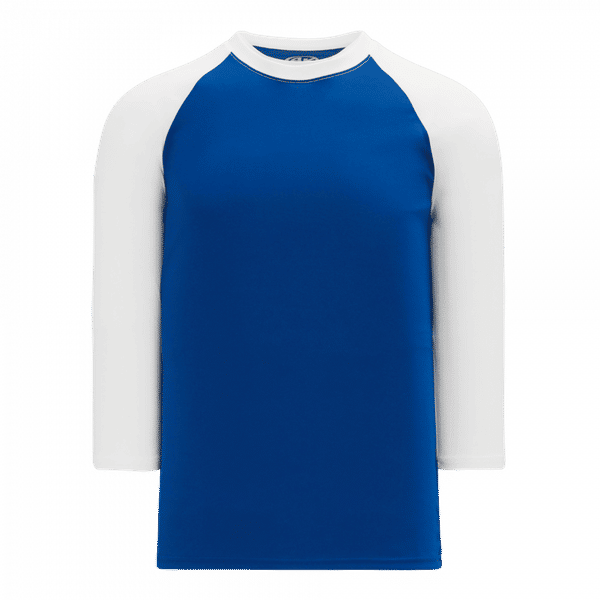 Am image of a Custom Athletic Knit Youth Baseball Long Sleeve Shirts in Royal/White!