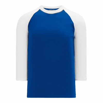 Am image of a Custom Athletic Knit Youth Baseball Long Sleeve Shirts in Royal/White!
