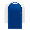 Am image of a Custom Athletic Knit Youth Baseball Long Sleeve Shirts in Royal/White!