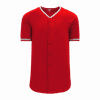 Am image of a Custom Athletic Knit Full Button Baseball Jerseys in Red/White/Grey!