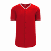 Am image of a Custom Athletic Knit Youth Full Button Baseball Jerseys in Red/White/Grey!