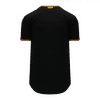 Am image of a Custom Athletic Knit Full Button Baseball Jerseys in Black/Gold!