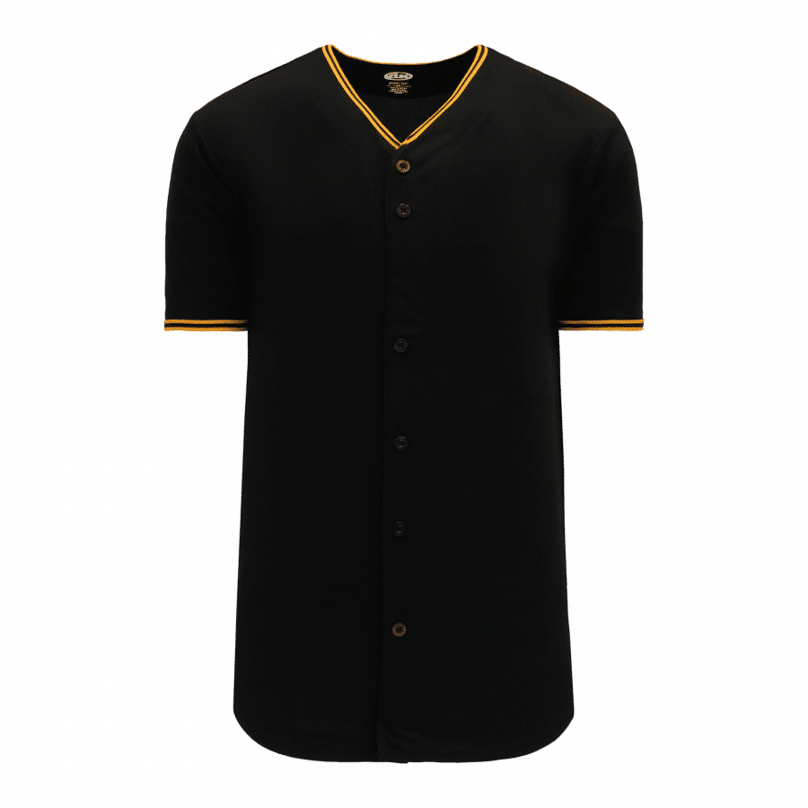 Athletic Knit Full Button Baseball Jerseys in Black/Gold