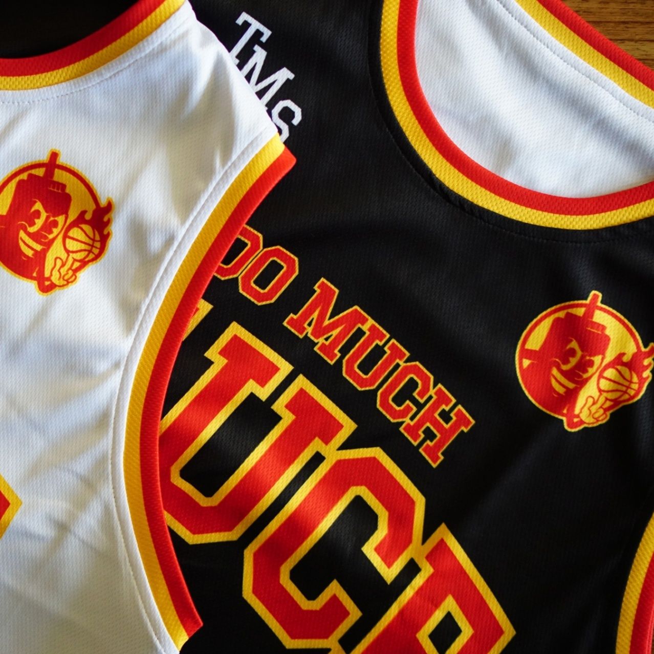A close-up image of custom basketball jerseys that we printed!