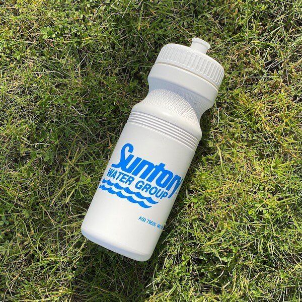 A custom plastic water bottle.