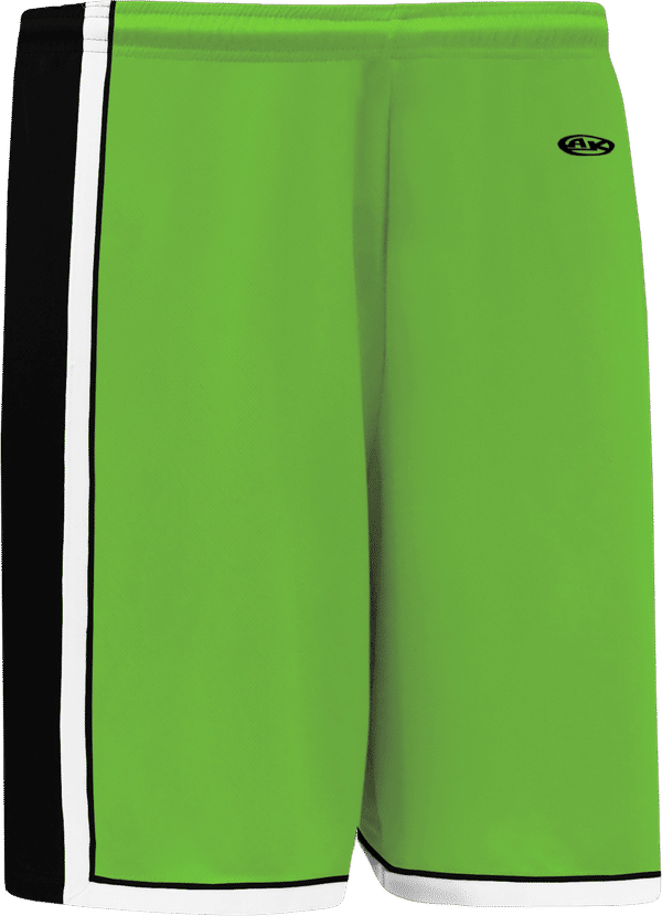 Am image of a Custom Athletic Knit Pro Basketball Shorts in Lime Green/Black/White!