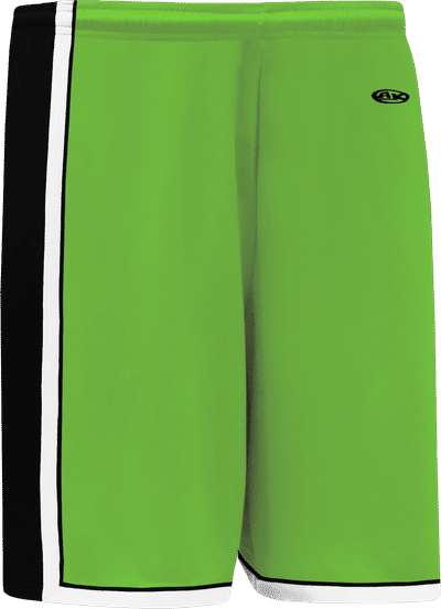 Am image of a Custom Athletic Knit Pro Basketball Shorts in Lime Green/Black/White!