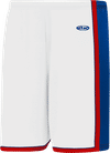 Am image of a Custom Athletic Knit Pro Basketball Shorts in White/Royal/Red!