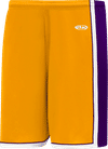 Am image of a Custom Athletic Knit Pro Basketball Shorts in Gold/Purple/White!