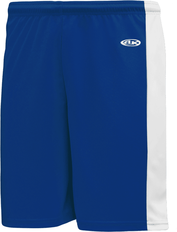 Am image of a Custom Athletic Knit Pro Basketball Shorts Solid Side Stripe in Royal/White!