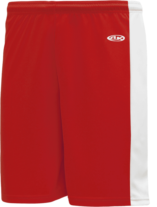 Am image of a Custom Athletic Knit Pro Basketball Shorts Solid Side Stripe in Red/White!