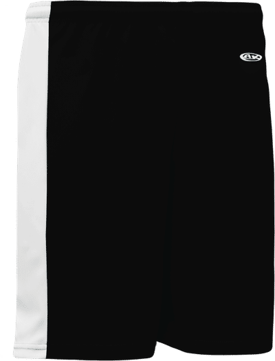 Am image of a Custom Athletic Knit Pro Basketball Shorts Solid Side Stripe in Black/White!