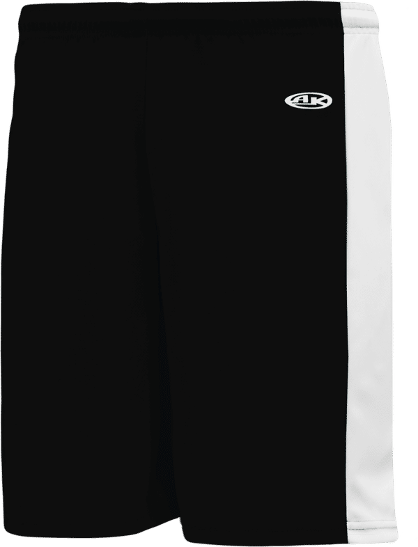 Am image of a Custom Athletic Knit Pro Basketball Shorts Solid Side Stripe in Black/White!