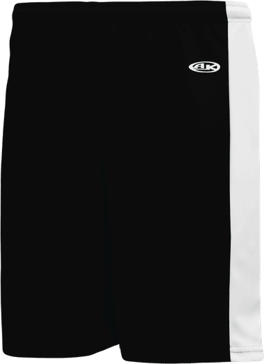 Am image of a Custom Athletic Knit Pro Basketball Shorts Solid Side Stripe in Black/White!