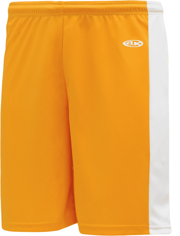 Am image of a Custom Athletic Knit Pro Basketball Shorts Solid Side Stripe in Gold/White!