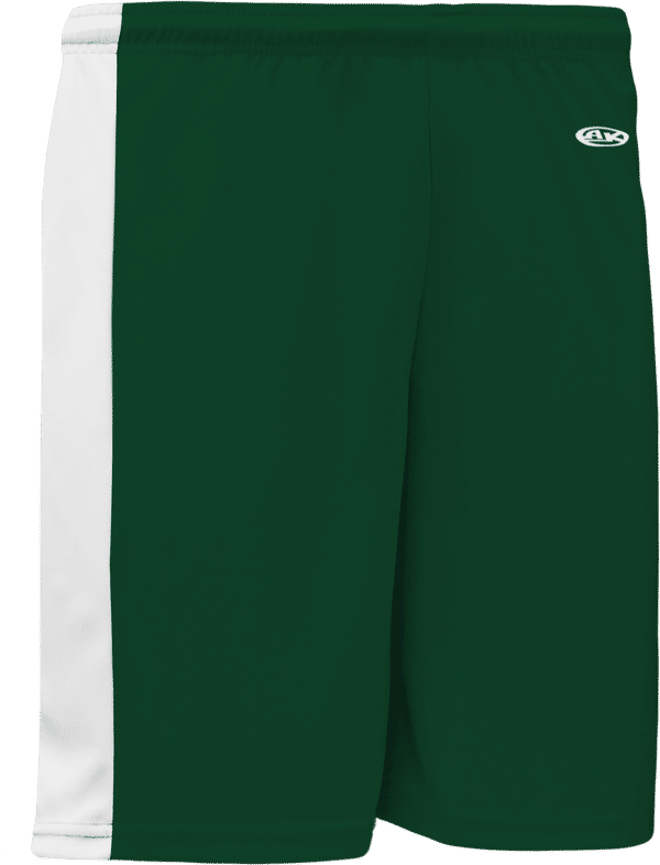Am image of a Custom Athletic Knit Pro Basketball Shorts Solid Side Stripe in Dark Green/White!