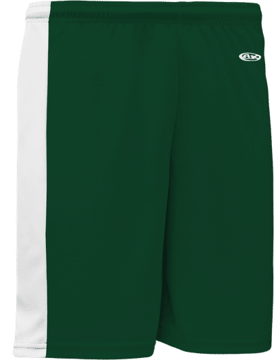 Am image of a Custom Athletic Knit Pro Basketball Shorts Solid Side Stripe in Dark Green/White!