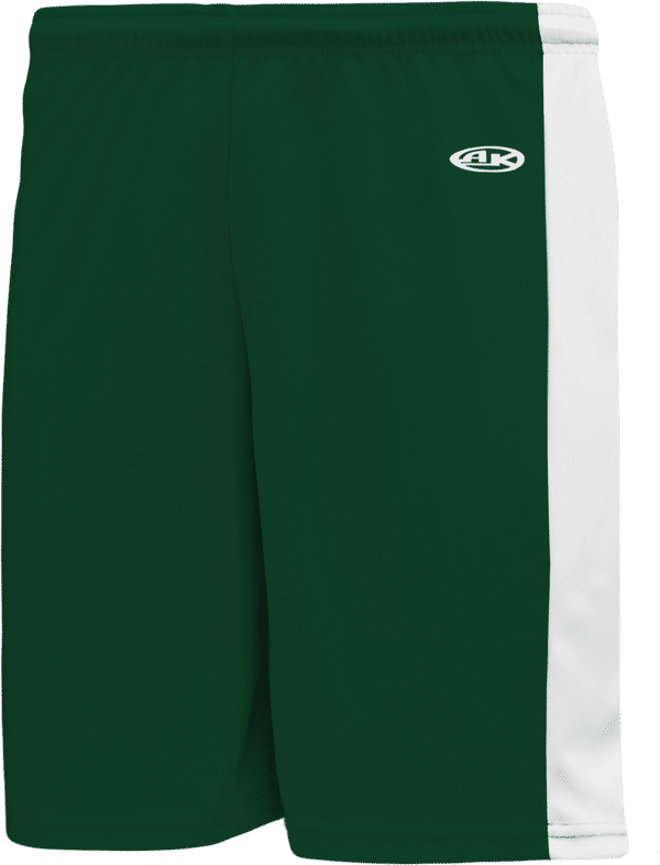 Am image of a Custom Athletic Knit Pro Basketball Shorts Solid Side Stripe in Dark Green/White!