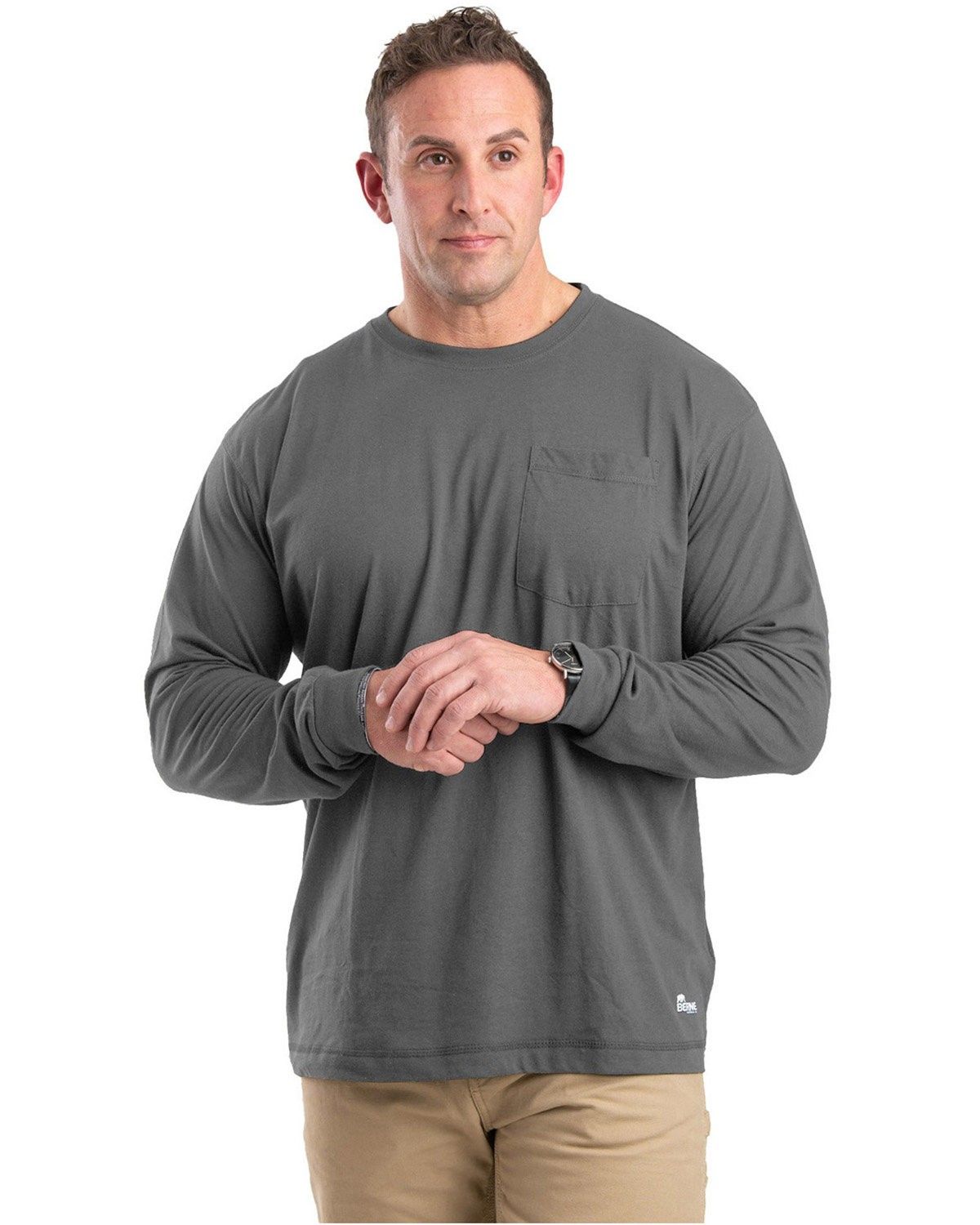 Berne Unisex Performance Long Sleeve Pocket T Shirt in Slate