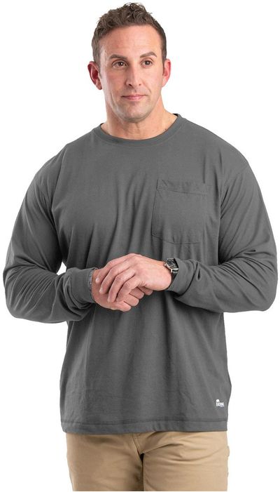 Am image of a Custom Berne Unisex Performance Long Sleeve Pocket T Shirt in Slate!