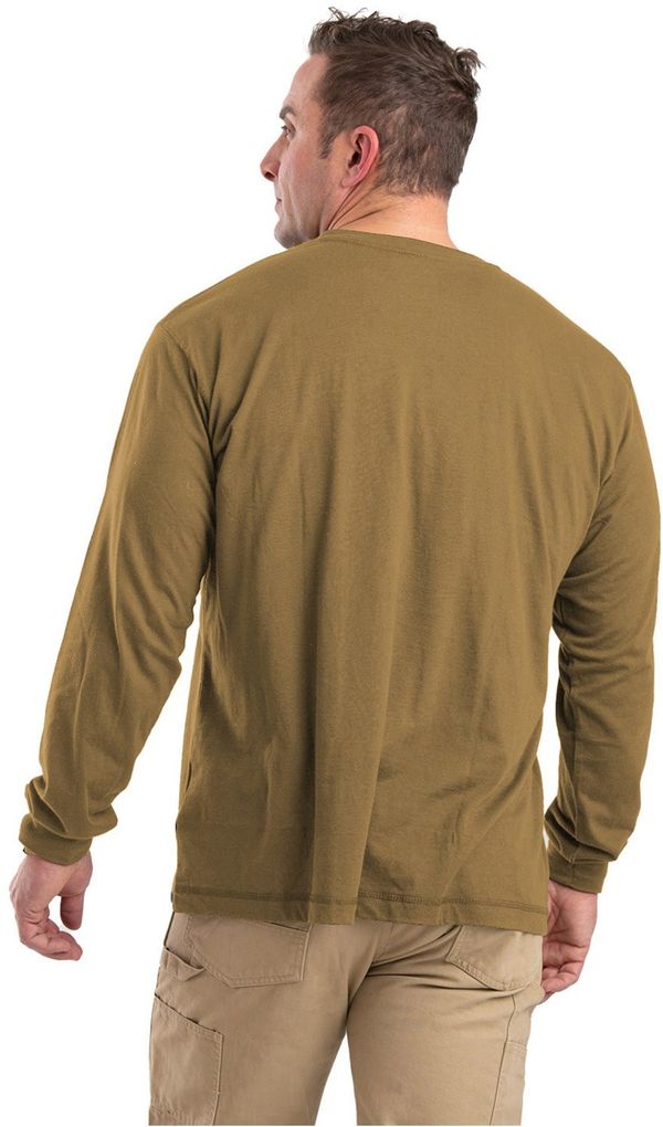 Am image of a Custom Berne Unisex Performance Long Sleeve Pocket T Shirt in Brown!