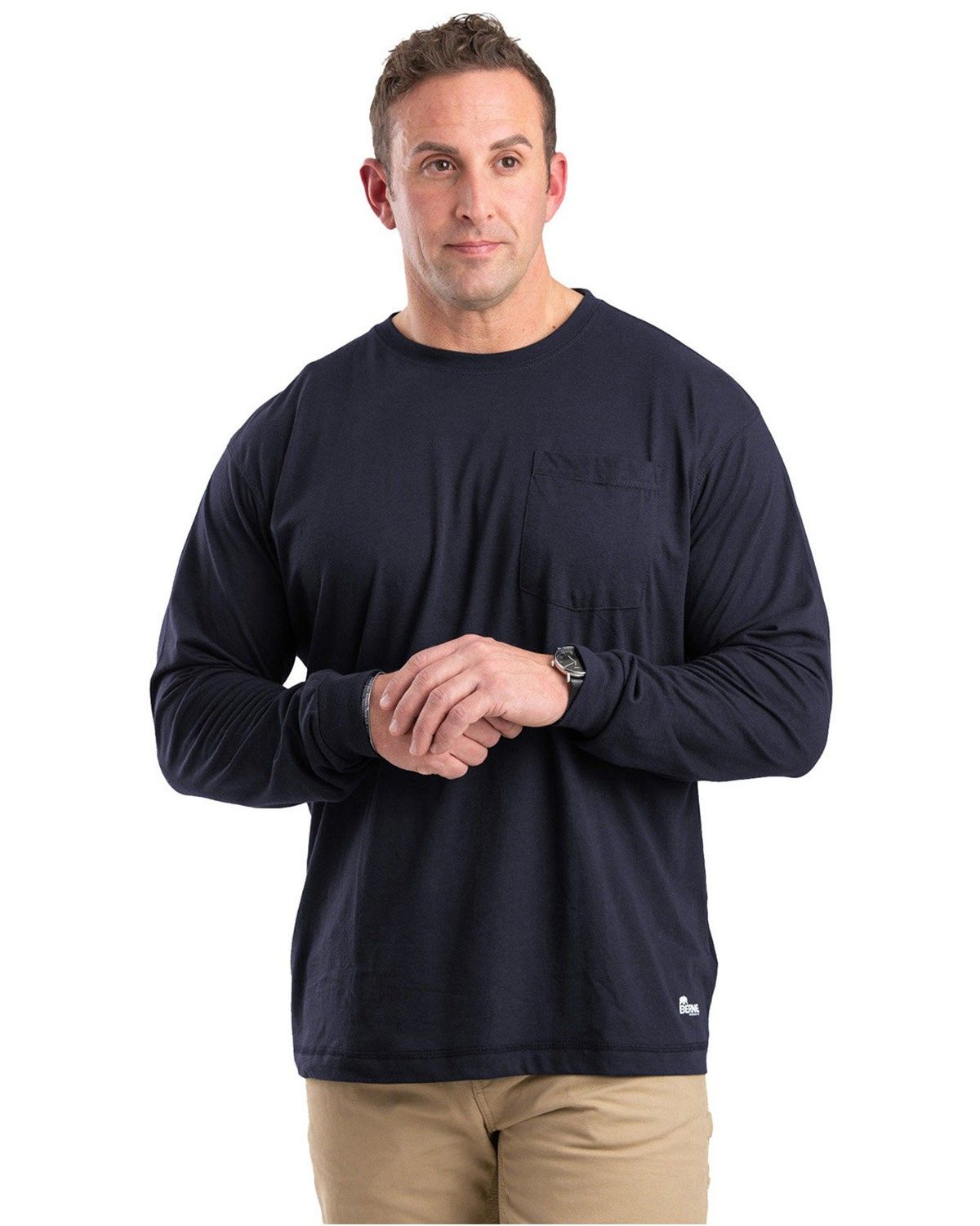 Berne Unisex Performance Long Sleeve Pocket T Shirt in Navy