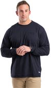 Am image of a Custom Berne Unisex Performance Long Sleeve Pocket T Shirt in Navy!
