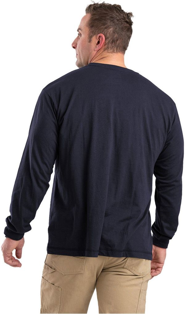 Am image of a Custom Berne Unisex Performance Long Sleeve Pocket T Shirt in Navy!
