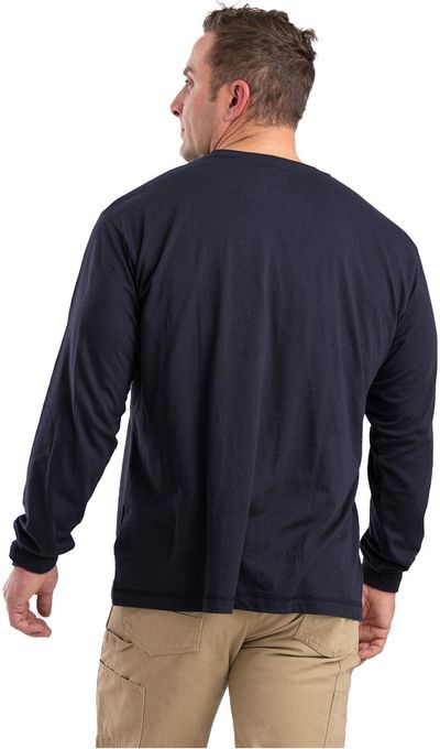 Am image of a Custom Berne Unisex Performance Long Sleeve Pocket T Shirt in Navy!