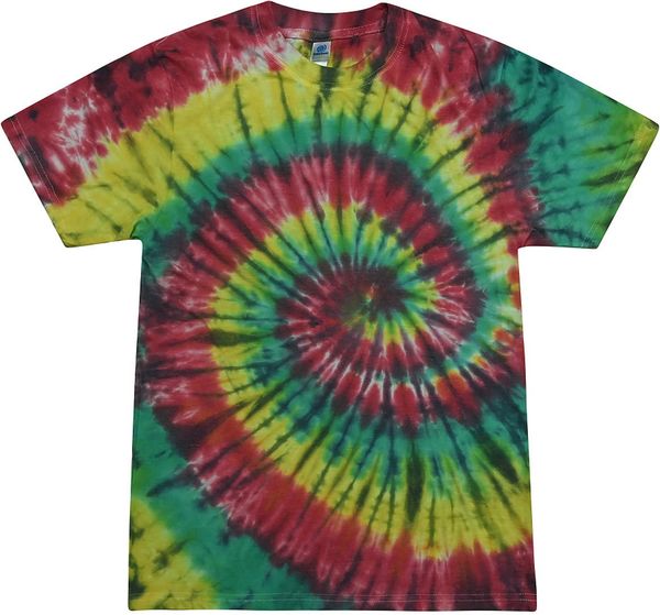 Am image of a Custom Tie Dye Adult Burnout Festival TShirt in Rasta!