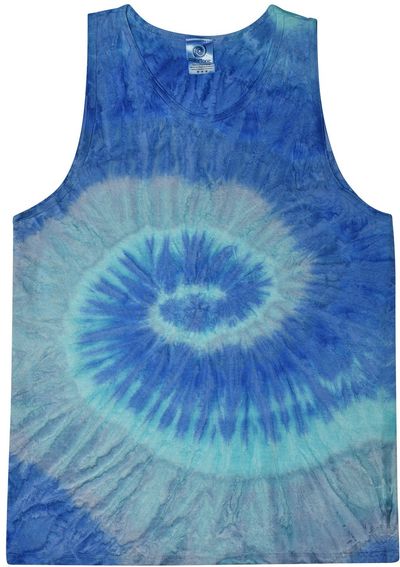 Am image of a Custom Tie Dye Adult 5.4 oz 100 percent Cotton Tank Top in Blue Jerry!
