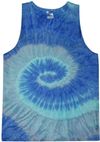 Am image of a Custom Tie Dye Adult 5.4 oz 100 percent Cotton Tank Top in Blue Jerry!