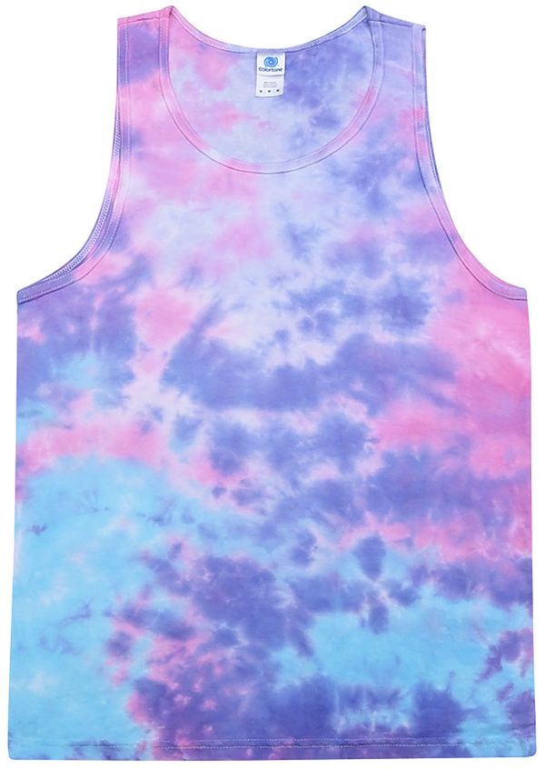Am image of a Custom Tie Dye Adult 5.4 oz 100 percent Cotton Tank Top in Cotton Candy!
