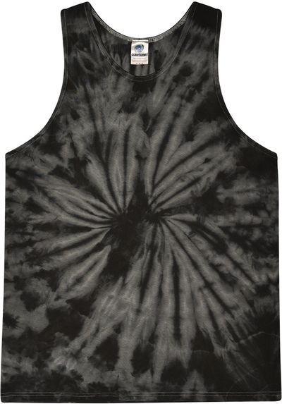 Am image of a Custom Tie Dye Adult 5.4 oz 100 percent Cotton Tank Top in Spider Black!