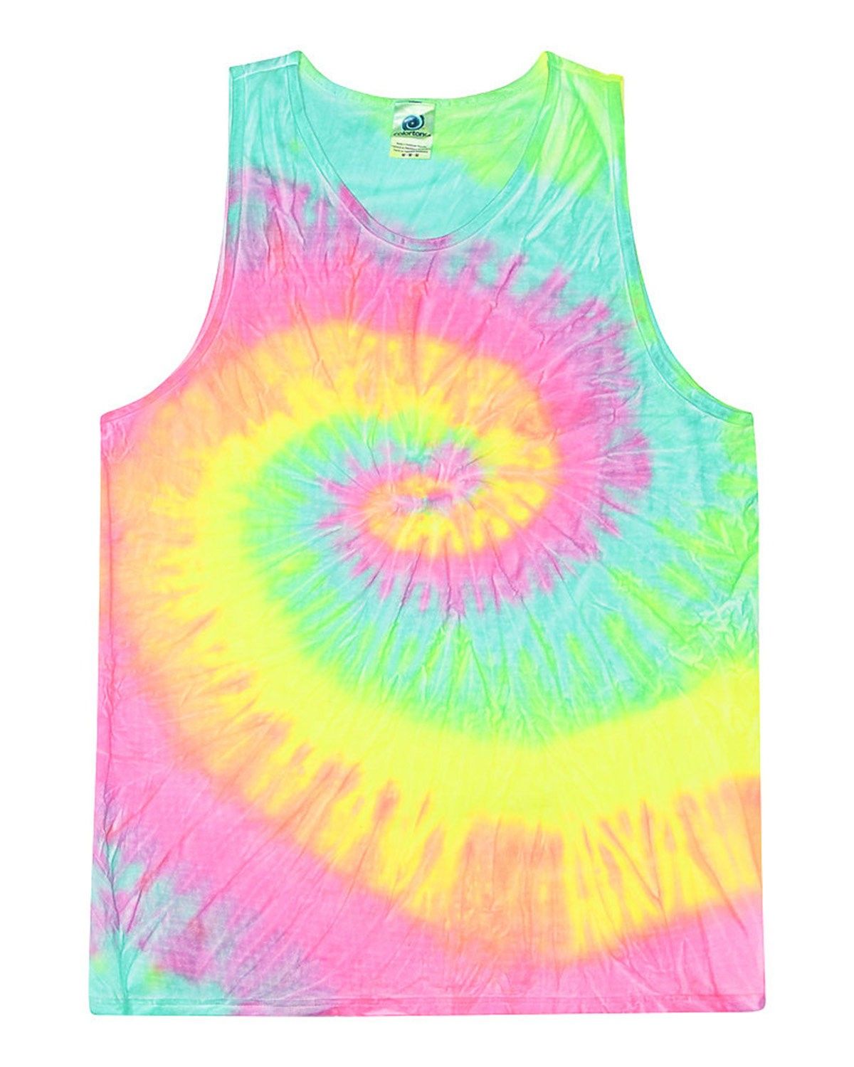 Tie Dye Adult 5.4 oz 100 percent Cotton Tank Top in Minty Rainbow