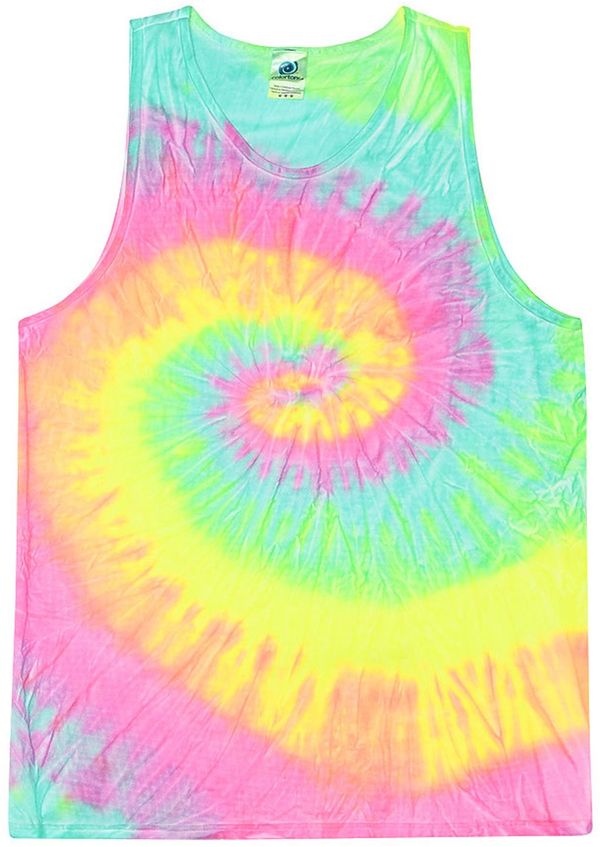 Am image of a Custom Tie Dye Adult 5.4 oz 100 percent Cotton Tank Top in Minty Rainbow!