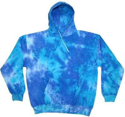 Am image of a Custom Tie Dye Adult Pullover Hooded Sweatshirt in Blue Mix!