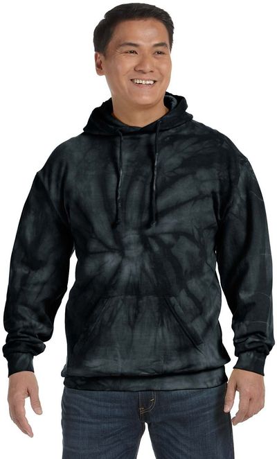 Am image of a Custom Tie Dye Adult Pullover Hooded Sweatshirt in Spider Black!